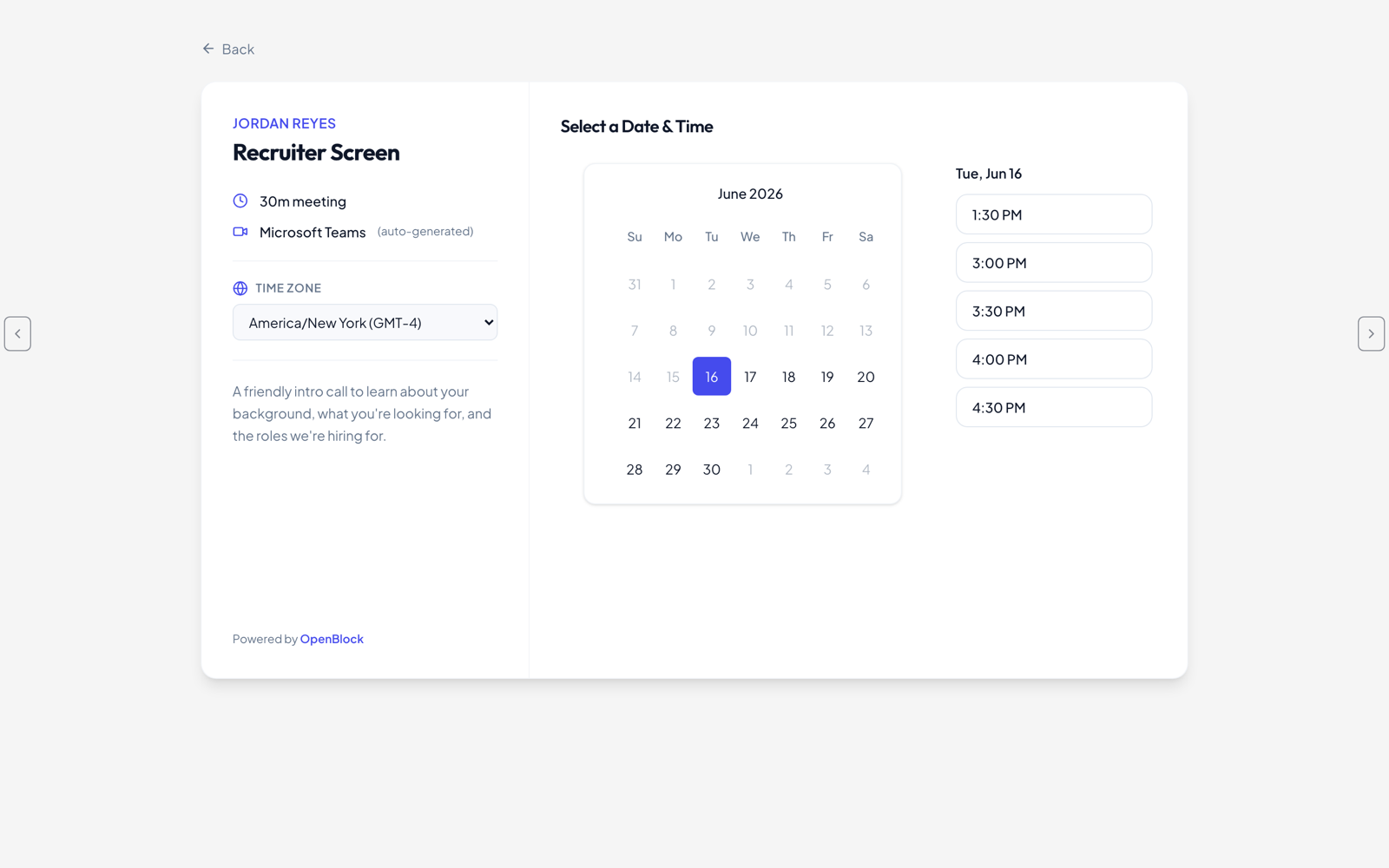 Invitee picks a time on your booking page