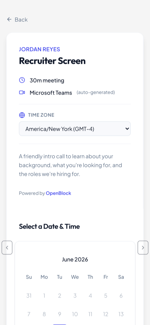 Mobile time selection